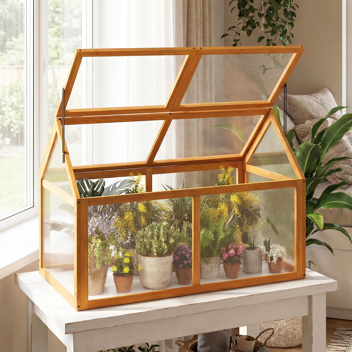 Lucktree Portable Raised Flower Planter Protection with Transparent Panels & Adjustable Roof