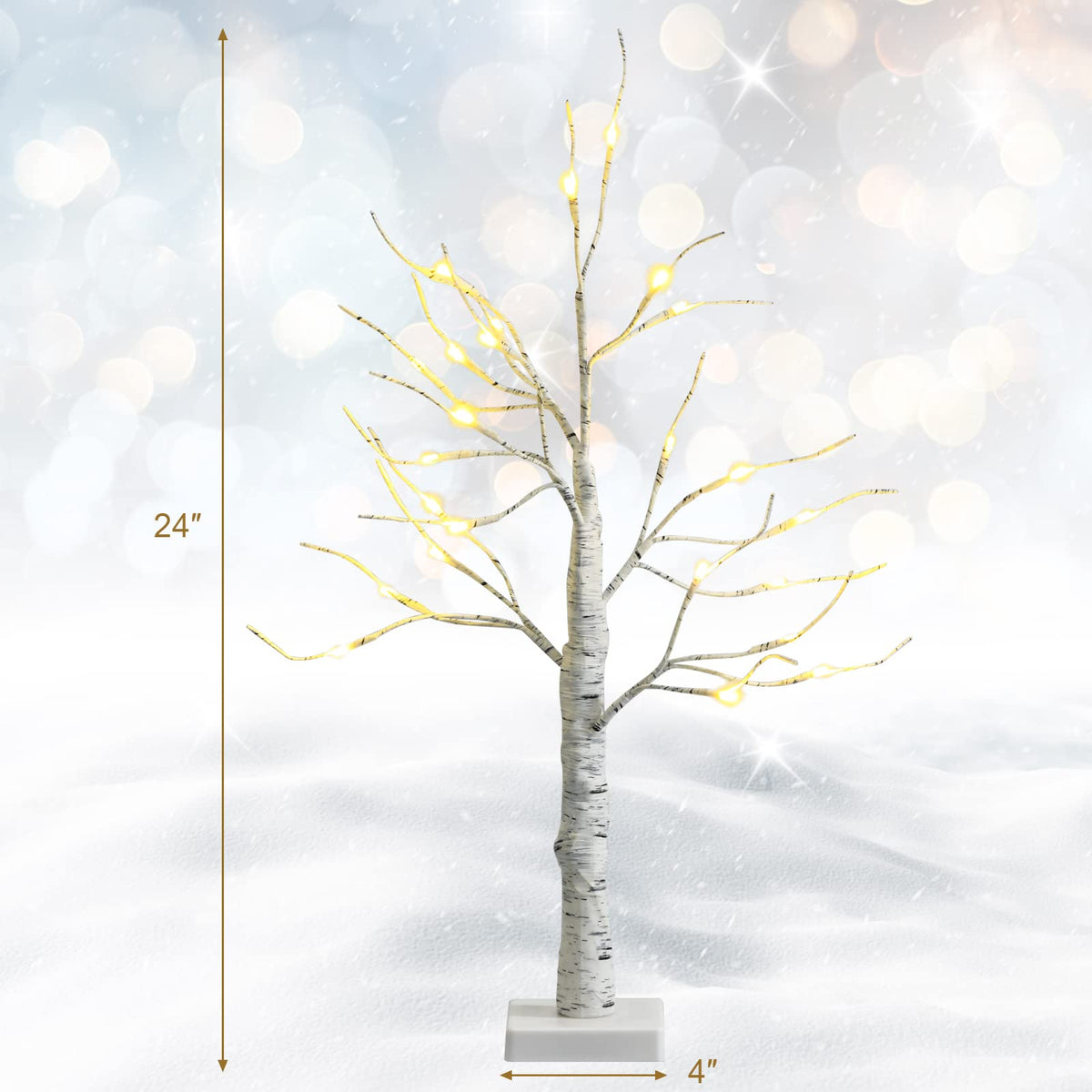 Lucktree 2FT Lighted Birch Tree, Artificial Small Tree White Christmas Tree - LucktreeUS