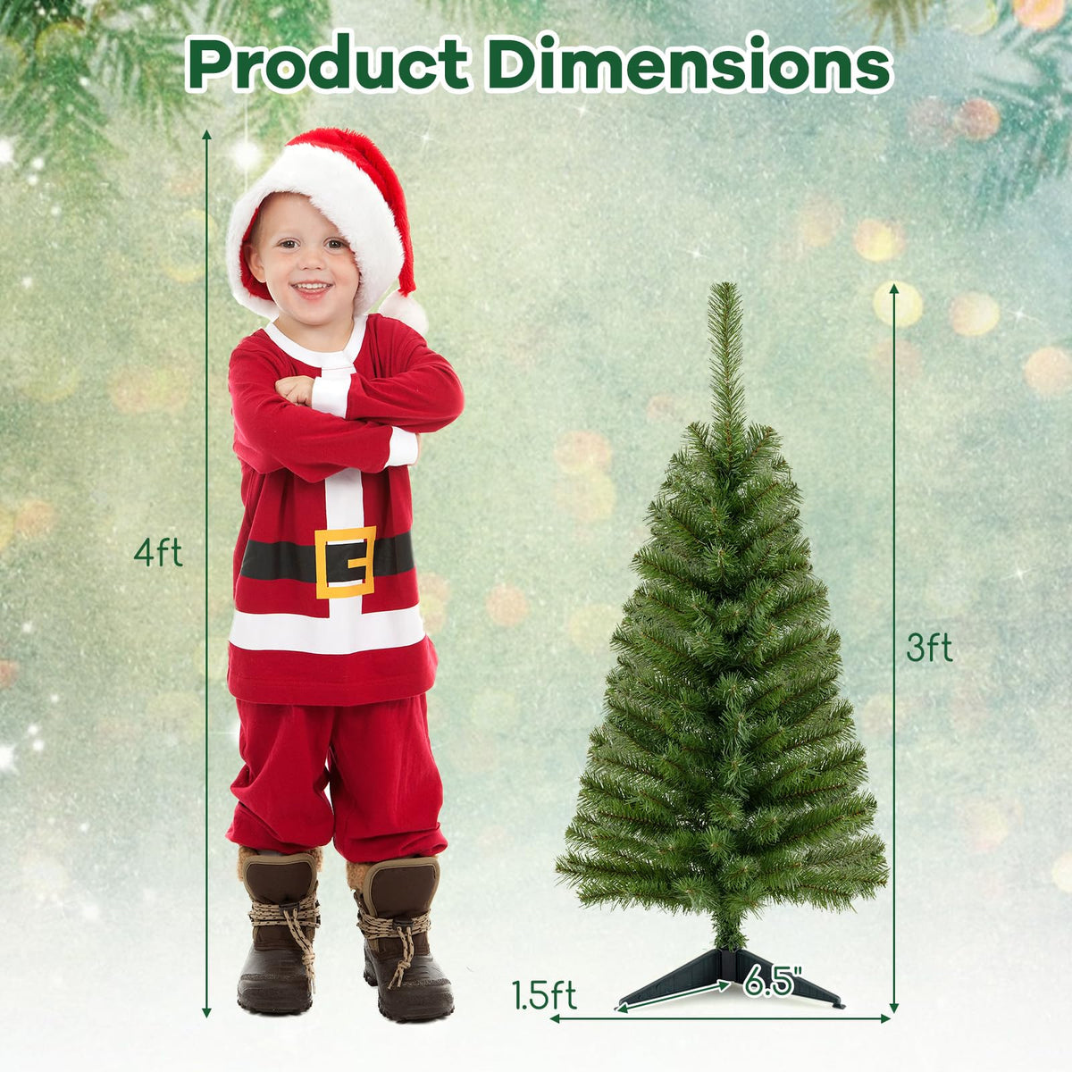 Lucktree 3ft Mini Artificial Christmas Tree, Unlit Green Holiday Tree with 116 Lifelike PVC Branch Tips