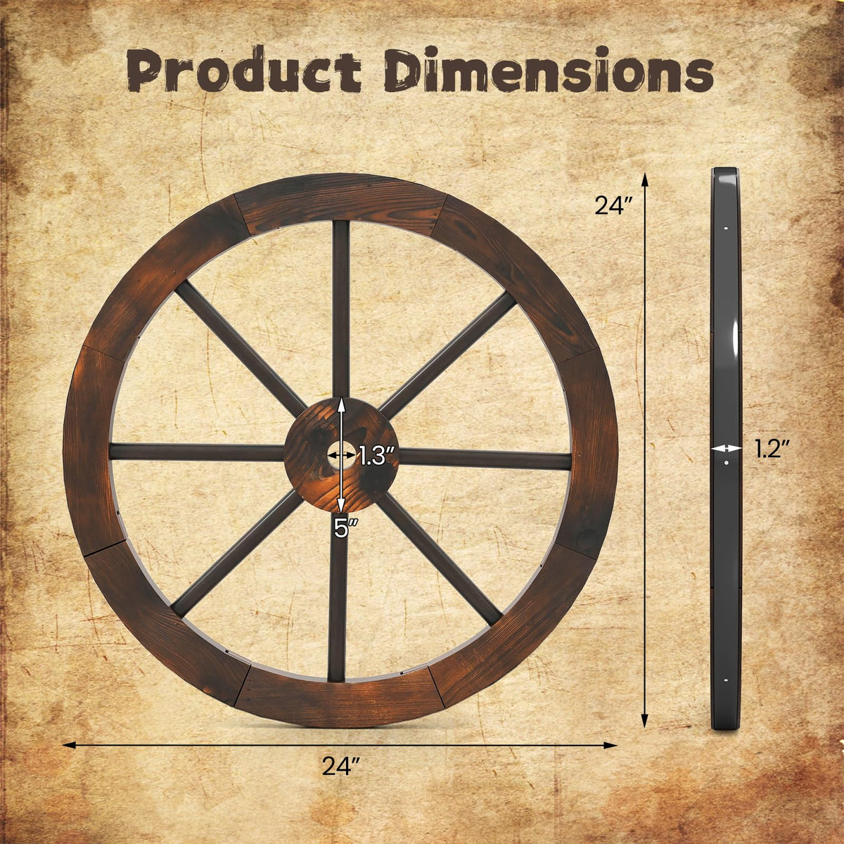 Lucktree 24-Inch Wagon Wheels 2/4 Pieces Carbonized Solid Fir Wood