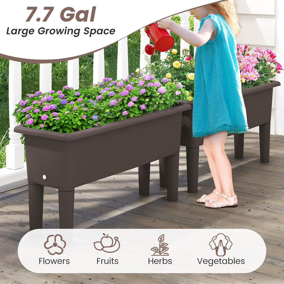 Lucktree Raised Garden Beds Outdoor Set of 2, Self-Watering Planter Box with Detachable Legs & Drainage Hole