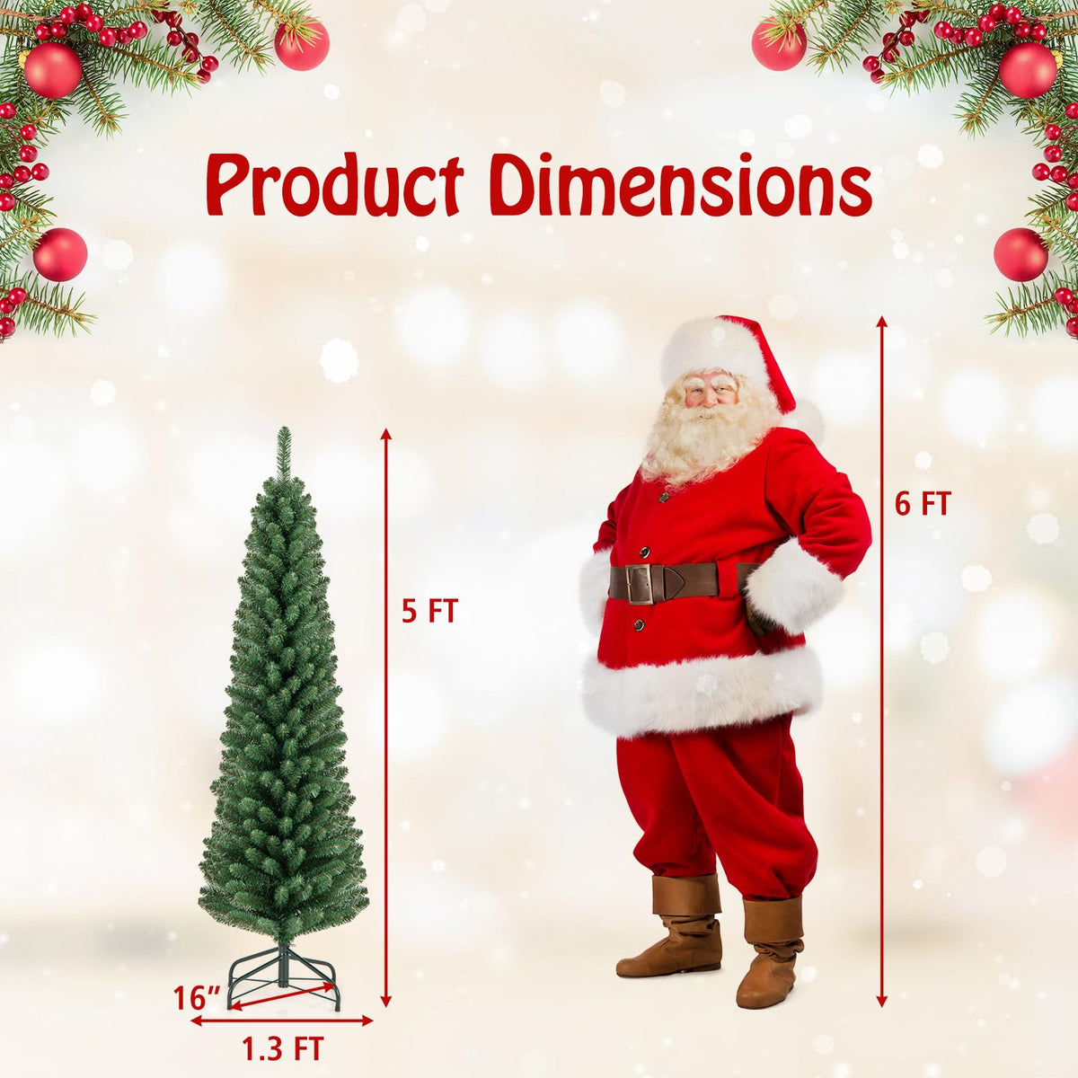 Lucktree 5ft / 6ft / 7ft / 8ft Artificial Skinny Xmas Tree with Quick Shape Technology