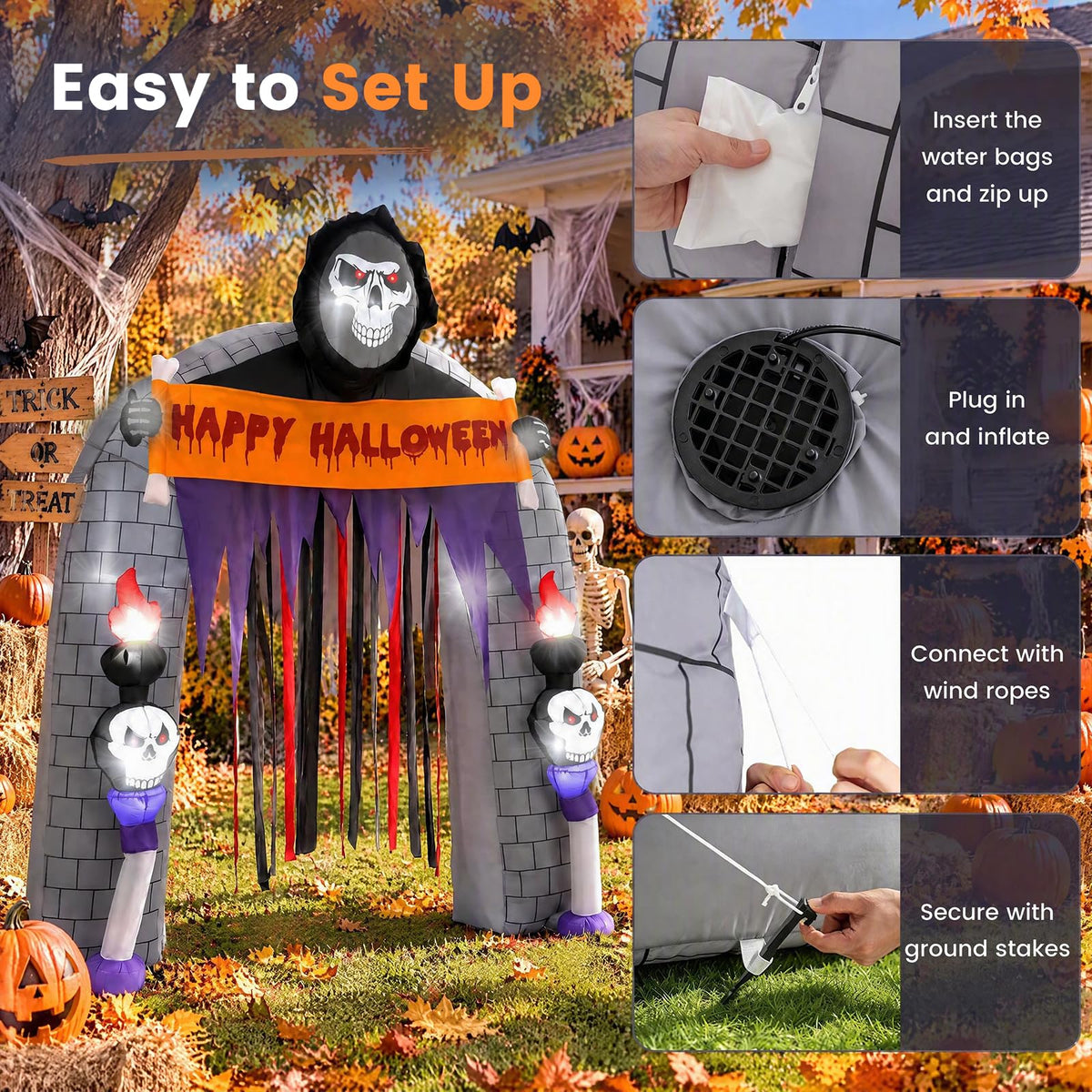 Lucktree 8.5 FT Halloween Inflatable Grim Reaper Archway with 2 Candles