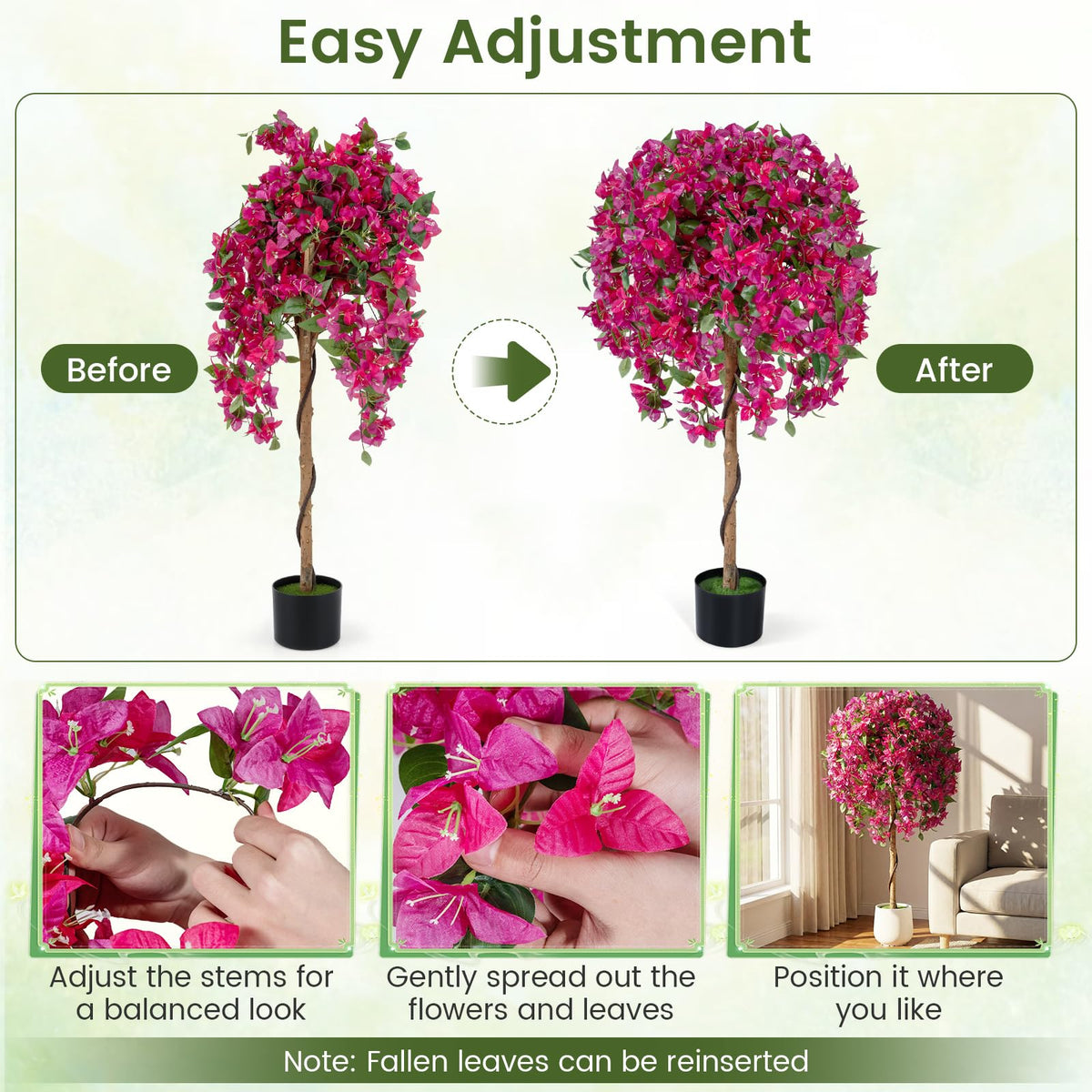 Lucktree 2 Pack Artificial Azalea Trees with Vivid Blooming Flowers for Indoor Outdoor Decor