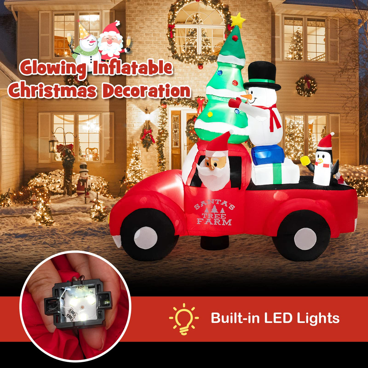 Lucktree Christmas 8 FT Inflatable Santa Claus Driving a Car with LED Lights & Air Blower