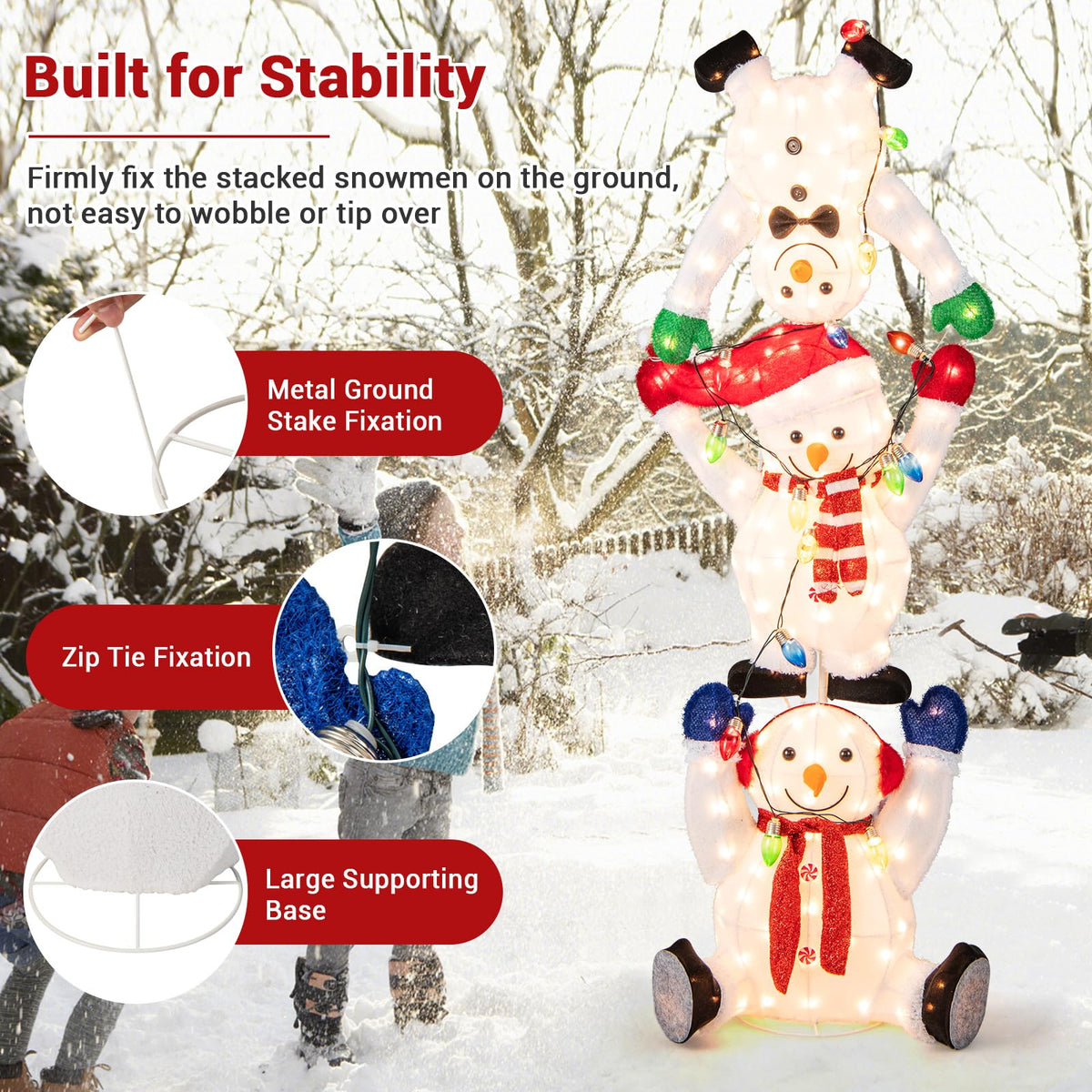 Lucktree 5.6 FT Lighted Christmas Stacked Snowmen Decoration