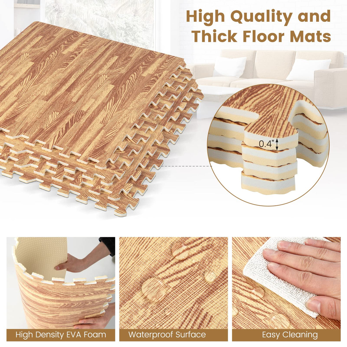 Lucktree 25 Pcs 24"x24" Faux Wood Grain EVA Foam Tiles with 50 Borders