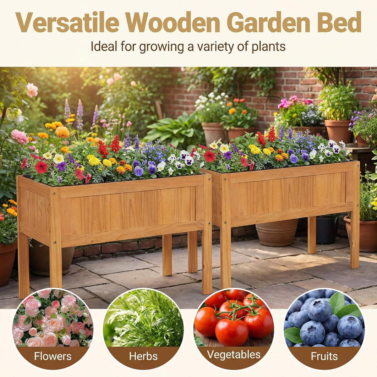 Lucktree Solid Wooden Raised Garden Bed w/Legs (35”Lx 16”Wx24”H)