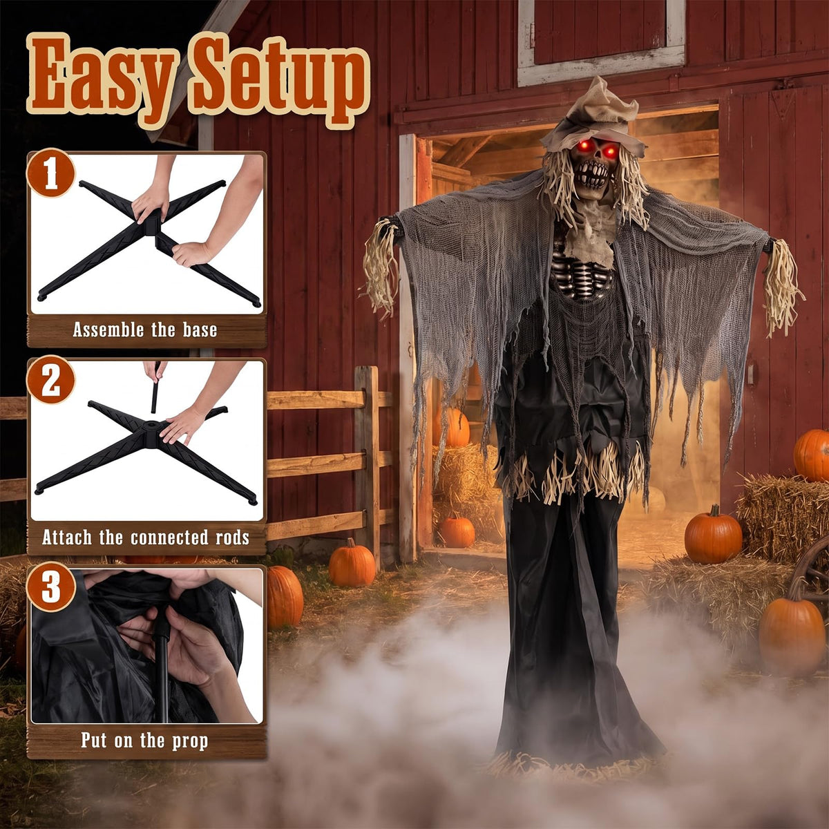 Lucktree 7.3 FT Animated Halloween Standing Skeleton Scarecrow Decoration
