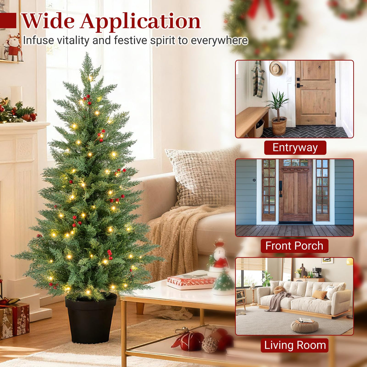 2 Pack 4 FT Pre-lit Cypress Christmas Trees w/70 Warm White LED Lights