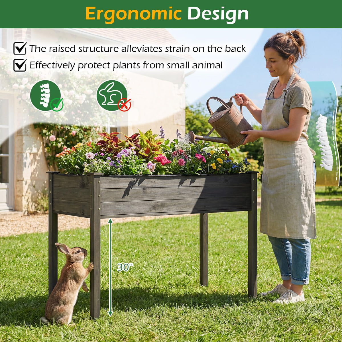 Lucktree Solid Pine Wood Planter Box w/Legs