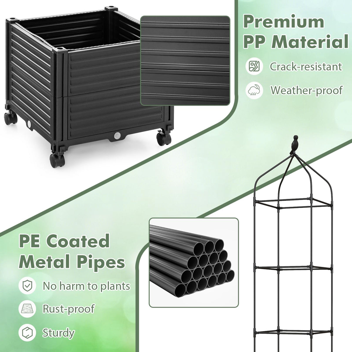 Lucktree Raised Garden Bed with Tomato Cages, Obelisk & Bird Top