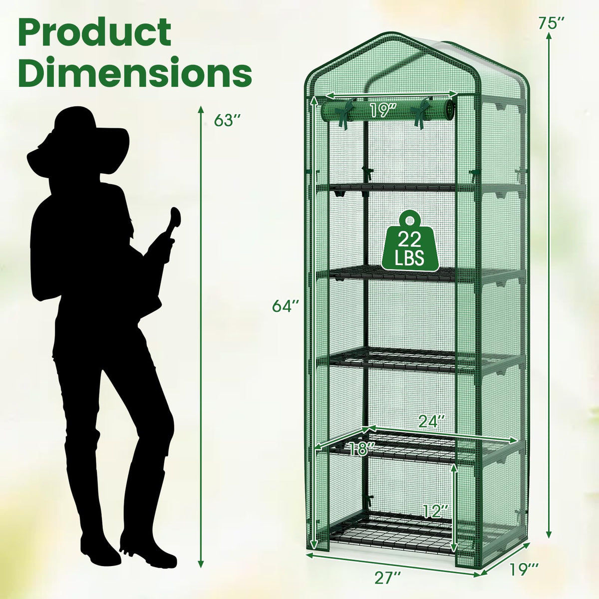 Lucktree Mini Greenhouse Portable Plant Grow House with 5 Tier Shelves