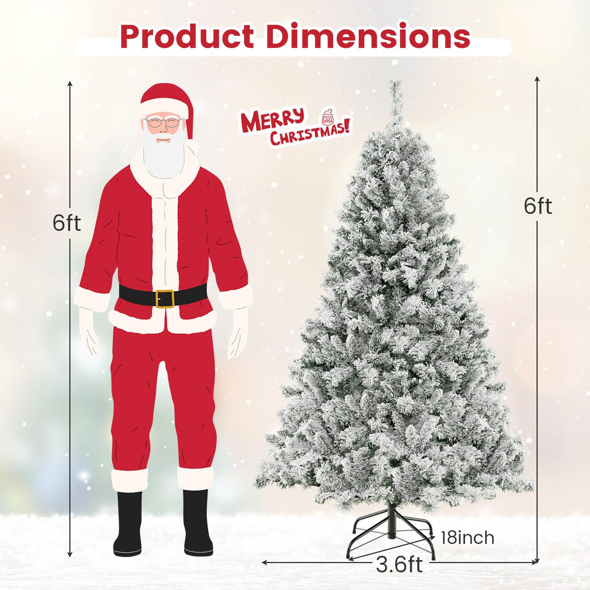 Lucktree 3-Minute-Setup Pre-Lit Snow Flocked Christmas Tree Artificial Hinged Xmas Tree