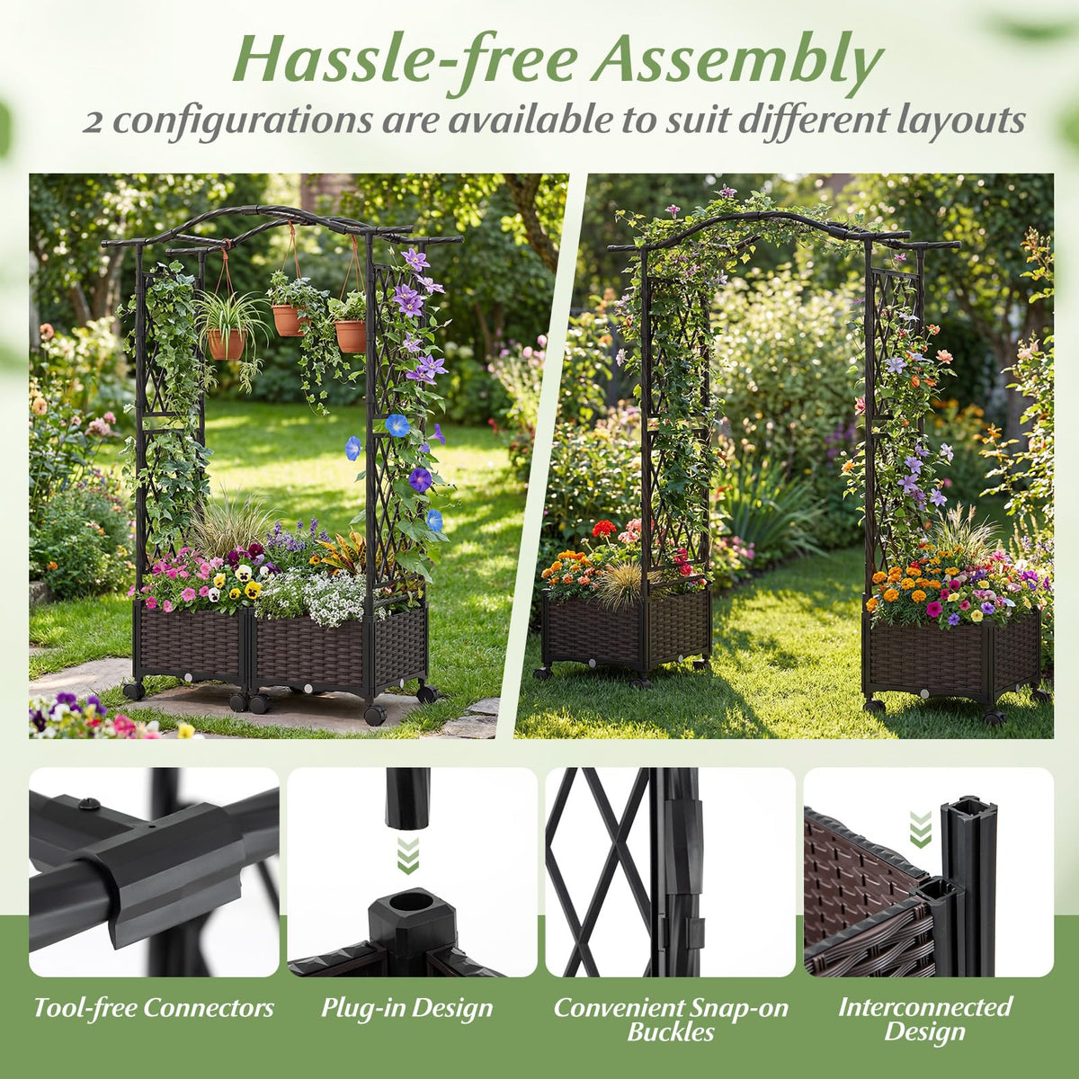 Lucktree Planter Boxes with Arch Trellis for Climbing Vines Vegetables Flowers