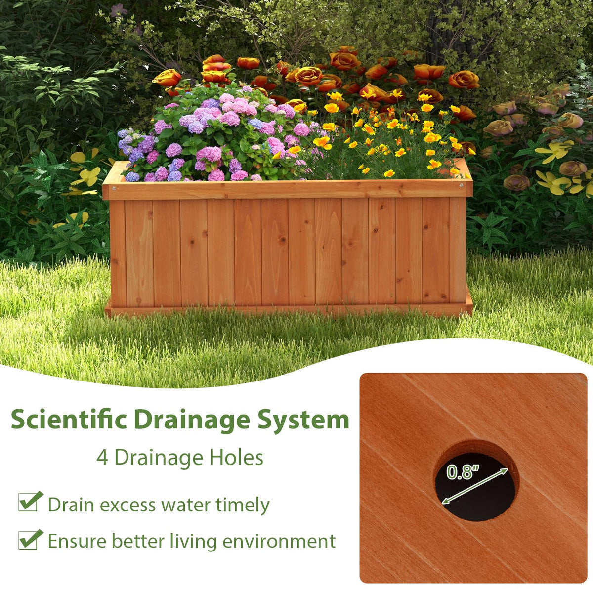 Lucktree Raised Garden Bed | 31”x14”x12” Wooden Planter Box with 4 Drainage Holes (1/2)