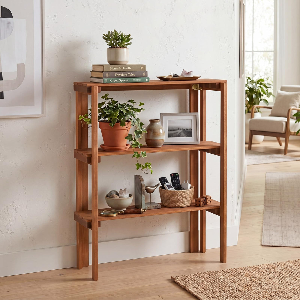 Lucktree 3-Tier Foldable Solid Wood Indoor Outdoor Flower Pot Display Rack