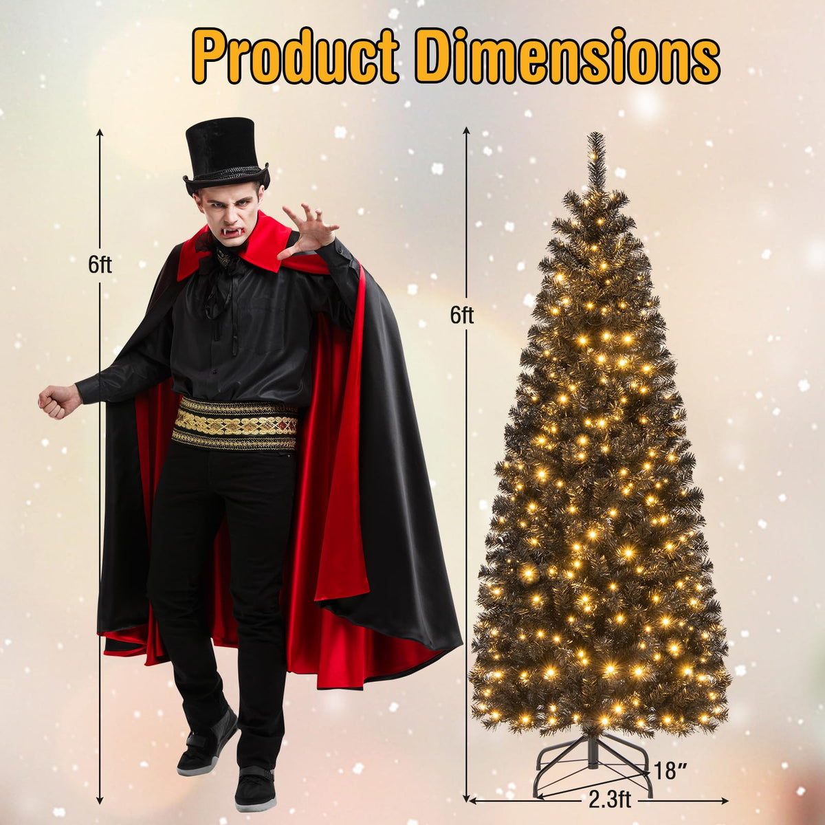 Lucktree Black Pencil Christmas Tree, Pre-lit Artificial Halloween Tree