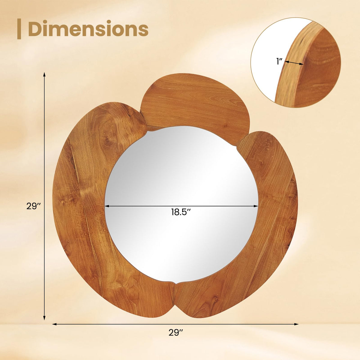 Lucktree Irregular Wall Mirror with Teak Wood Frame