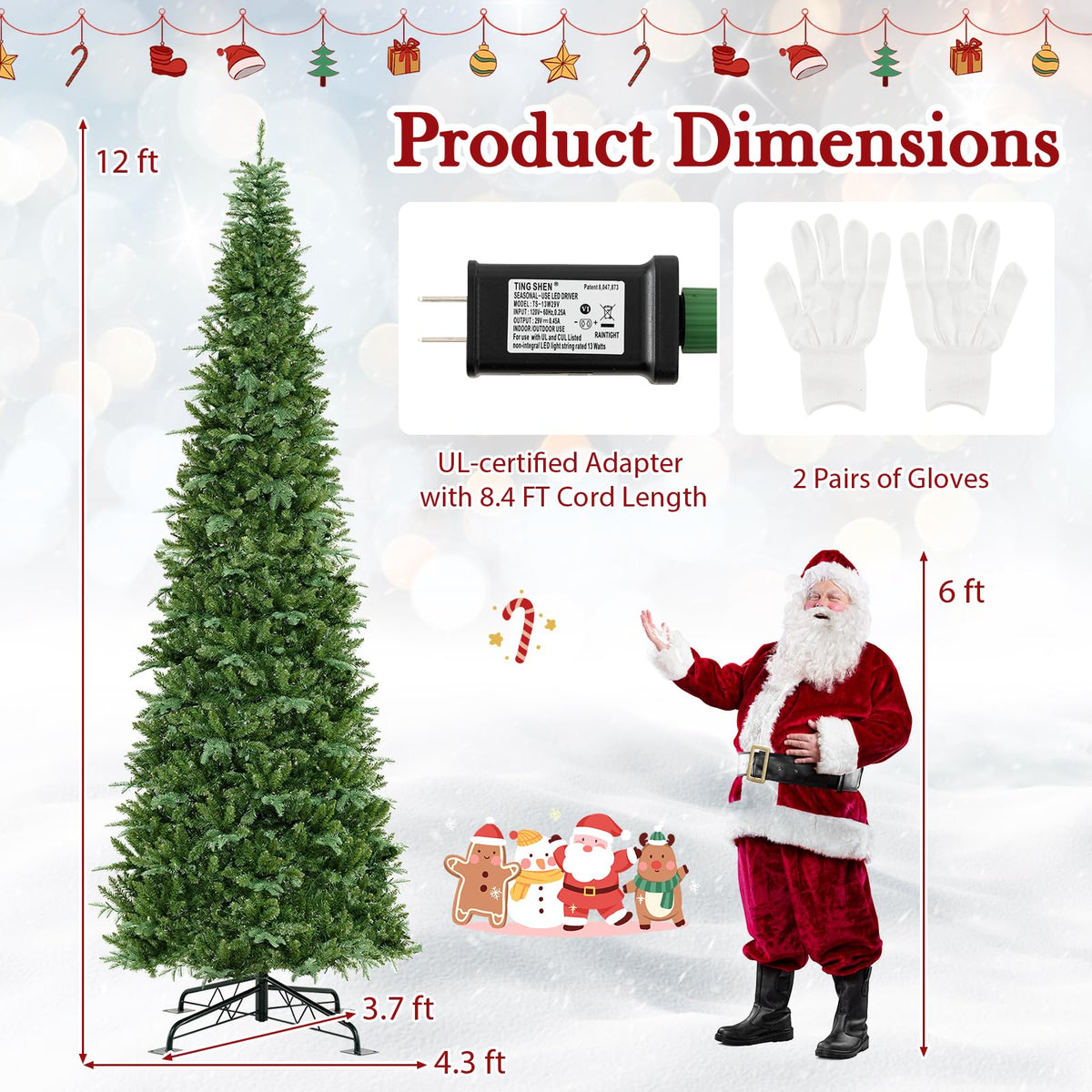 Lucktree 12 FT Tall Pre-Lit Hinged Xmas Tree with Quick Power Connector