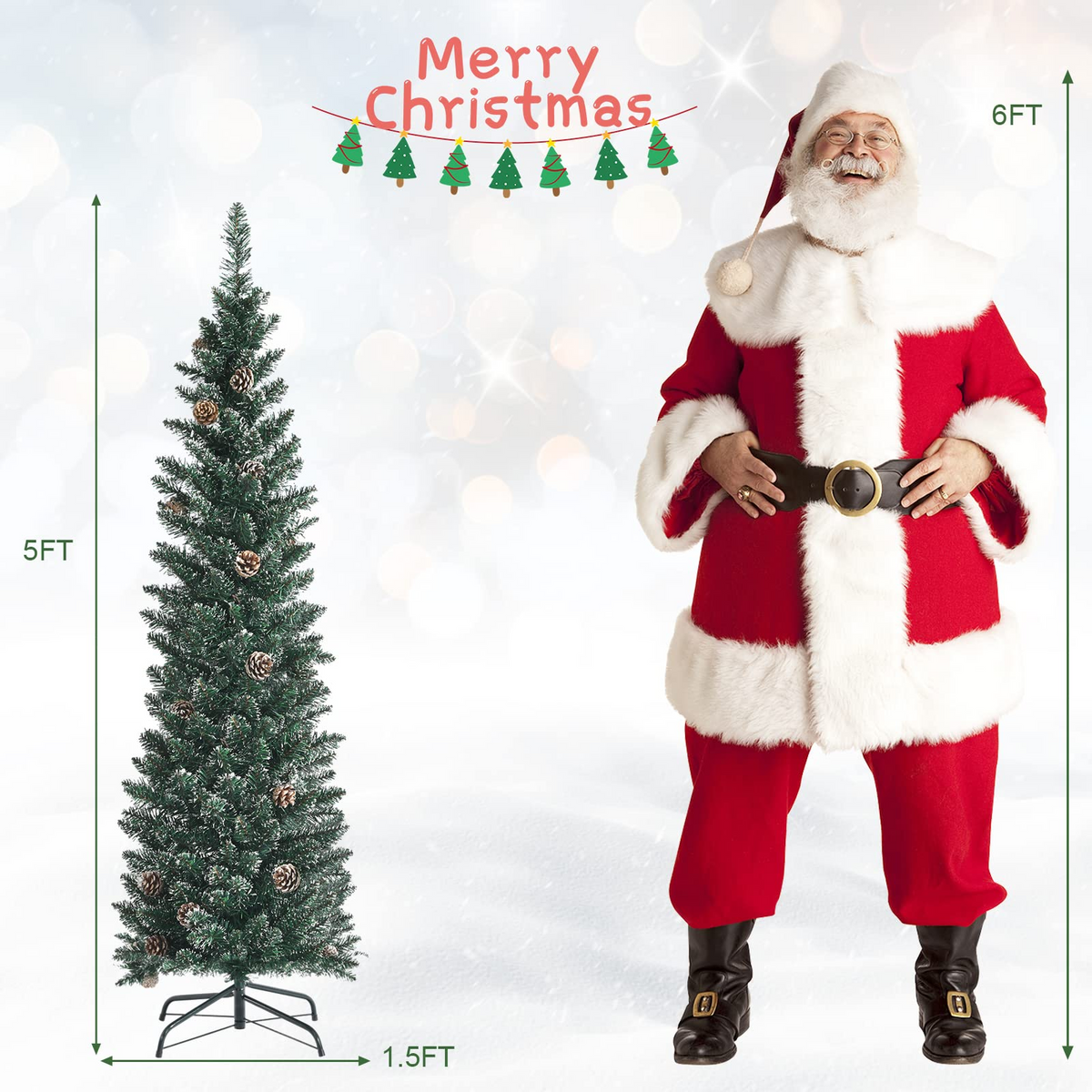 Lucktree Artificial Pencil Christmas Tree, Snow Flocked Slim Xmas Tree - LucktreeUS