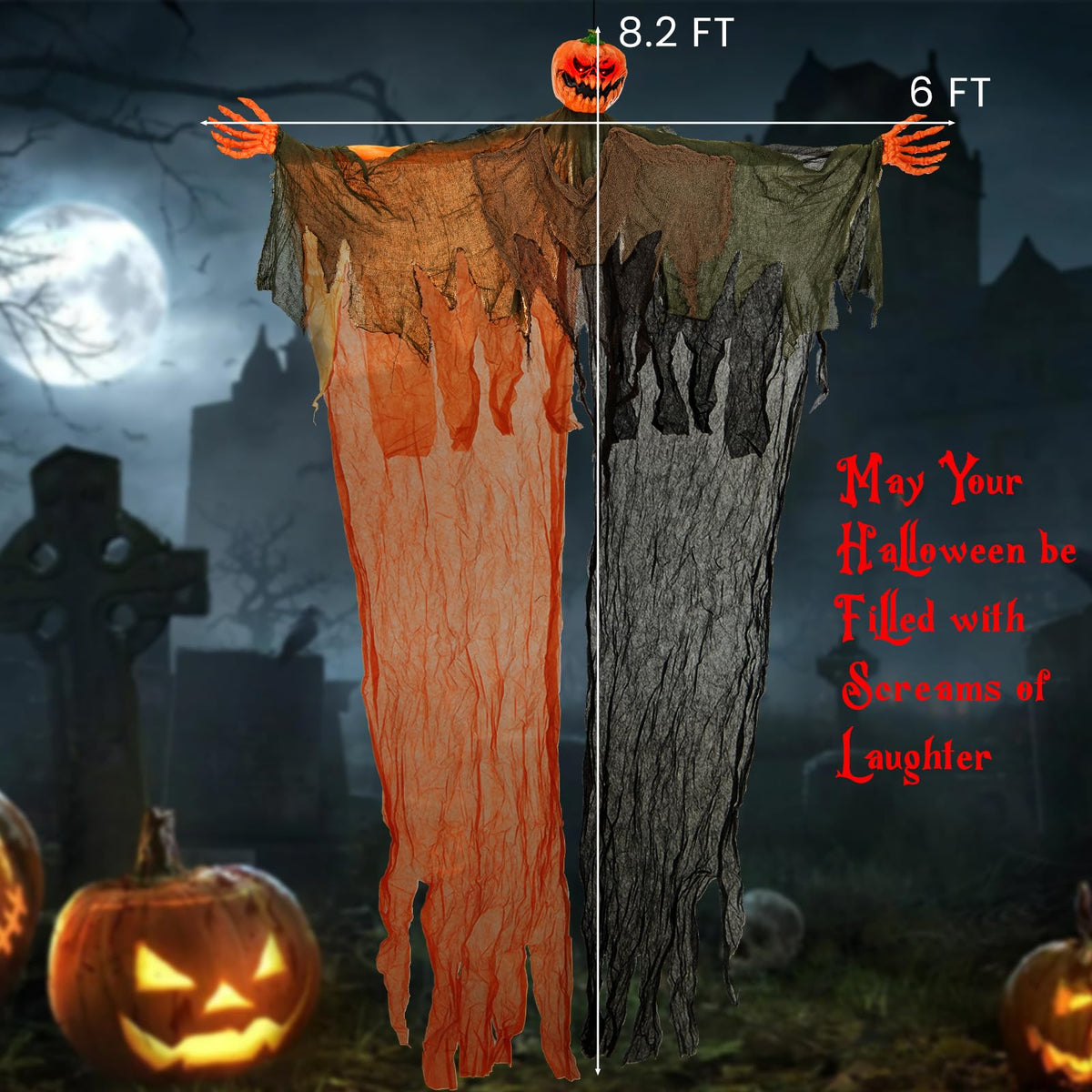 Lucktree 6 Ft Hanging Halloween Decoration, Ghost Pumpkin Man with Red LED Eyes & Posable Arms