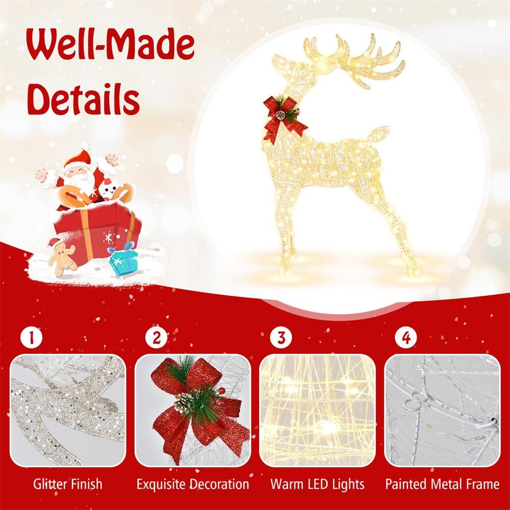 Lucktree Lighted Christmas Reindeer | 4.4 FT Pre-Lit Xmas Holiday Decoration