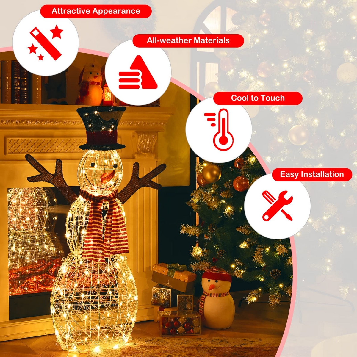 Lucktree Christmas Outdoor Lighted Snowman Yard Xmas Decorations and Zip Ties