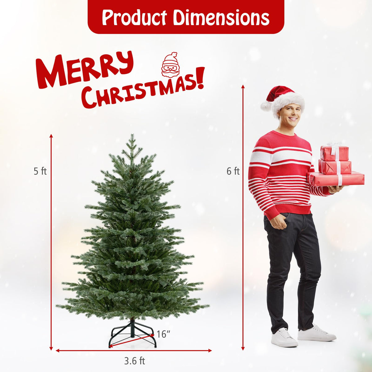 Lucktree 5ft / 6ft / 7ft Pre-Lit Artificial Christmas Tree with Lush PVC & PE Tips Warm White LED Lights