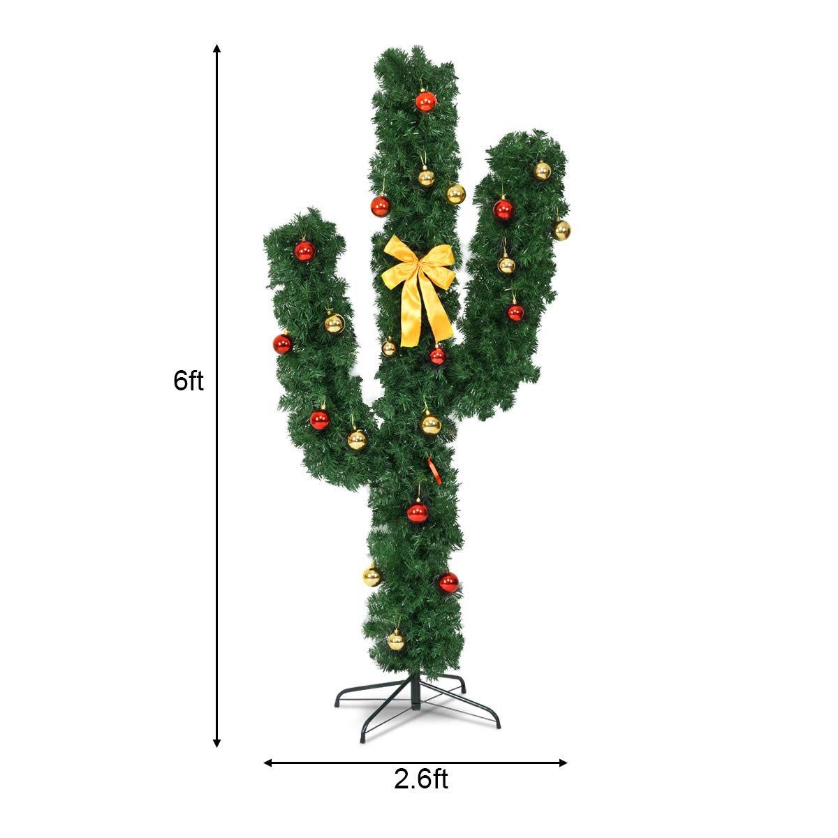 Lucktree Pre-Lit Artificial Cactus Christmas Tree with LED Lights and Ball Ornaments - LucktreeUS
