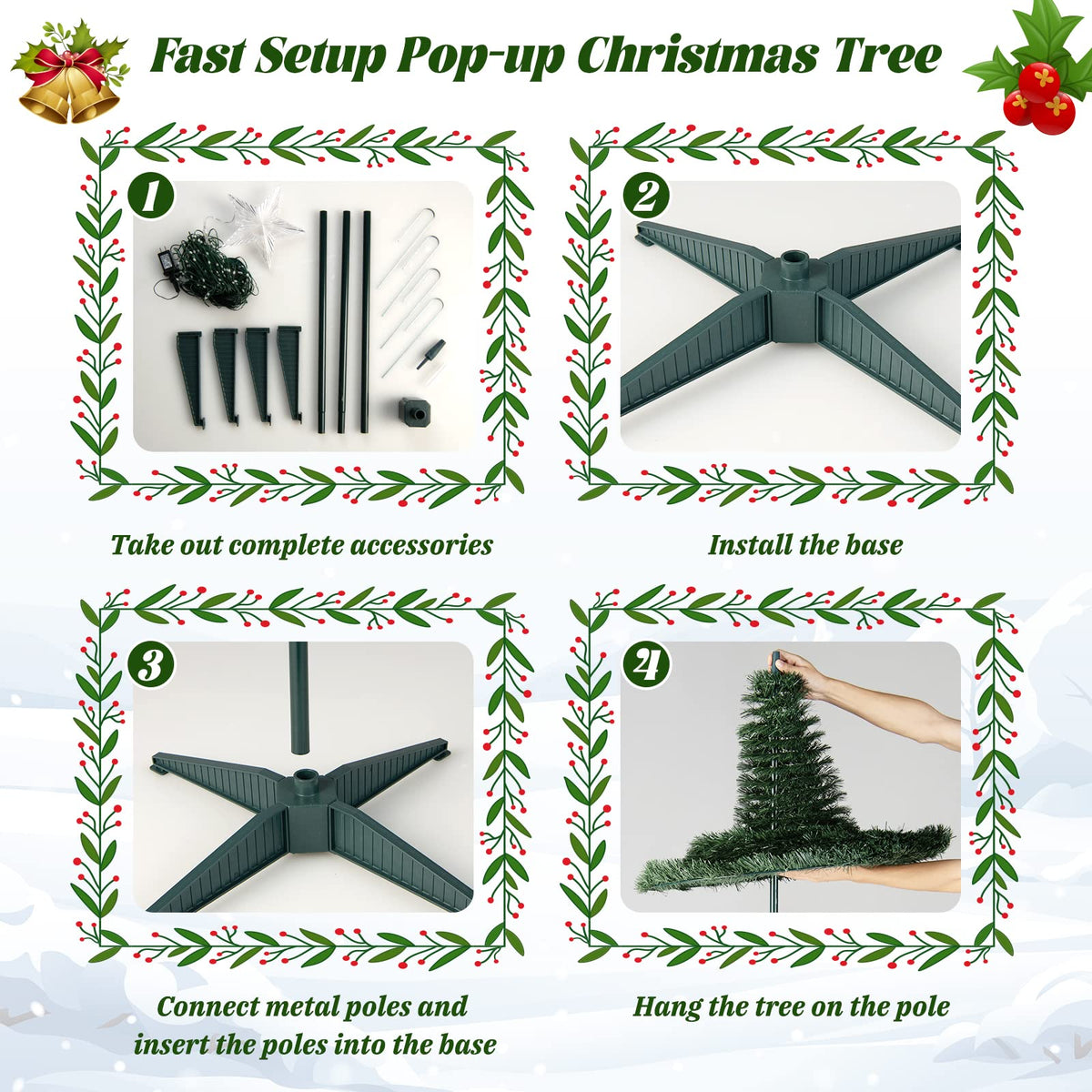 Lucktree 6 FT Pop Up Christmas Tree, Pre-Lit Collapsible Xmas Tree with 282 RGB LED Lights