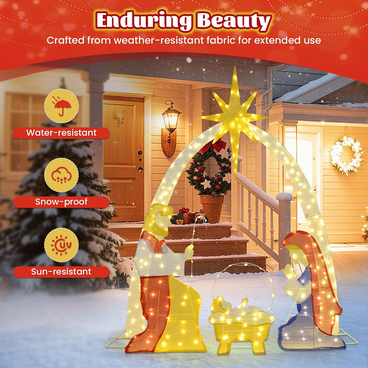Lucktree Christmas 6 Feet Lighted Nativity Scene Yard Decoratio with 240 Warm White LED Lights