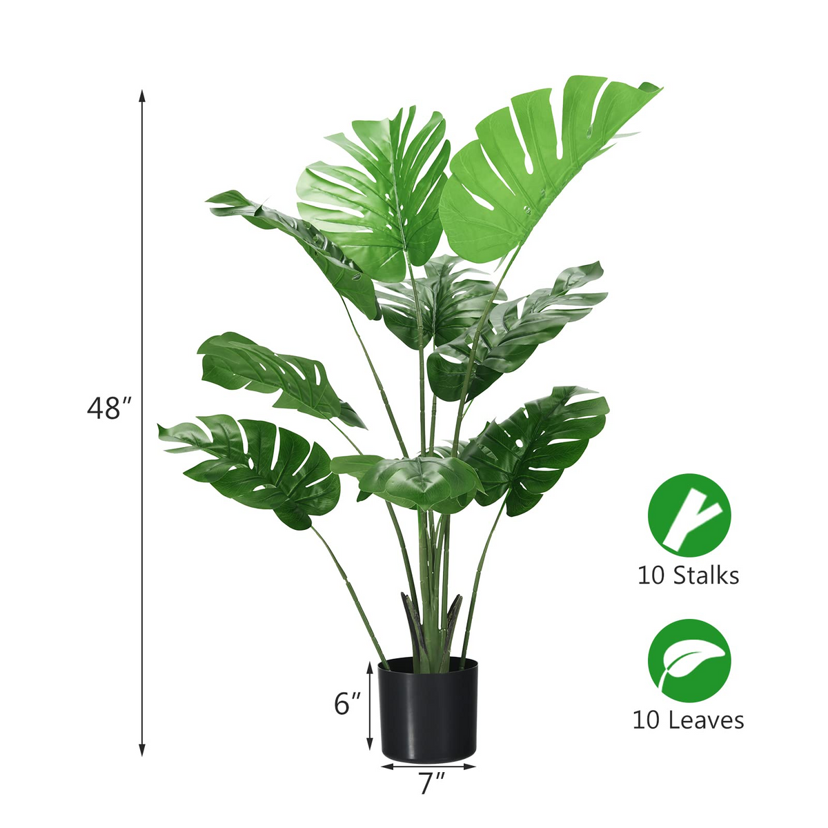Lucktree Artificial Monstera Deliciosa Plant, 4ft Tall Fake Tropical Palm Tree w/10 Pcs Different Turtle Leaves - LucktreeUS