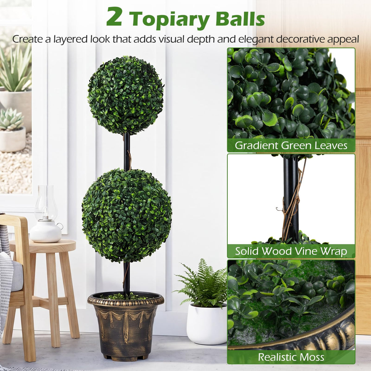 Lucktree 3 FT Artificial Boxwood Topiary Tree(1/2)