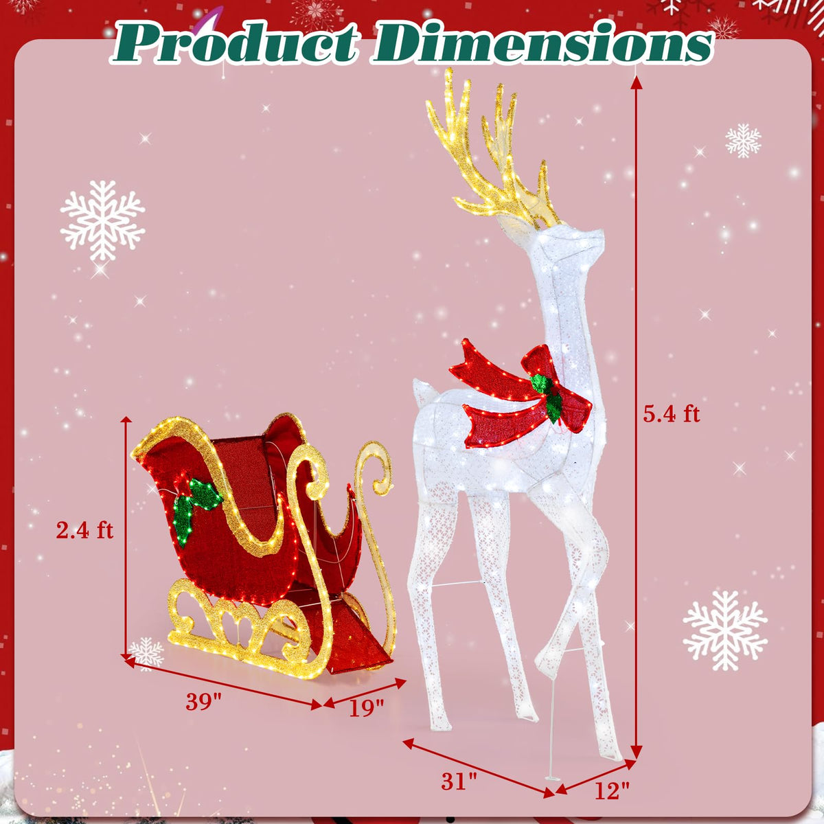 Lucktree Lighted Christmas Reindeer & Sleigh Set, Light-up Xmas Decorations with 462 LED Lights