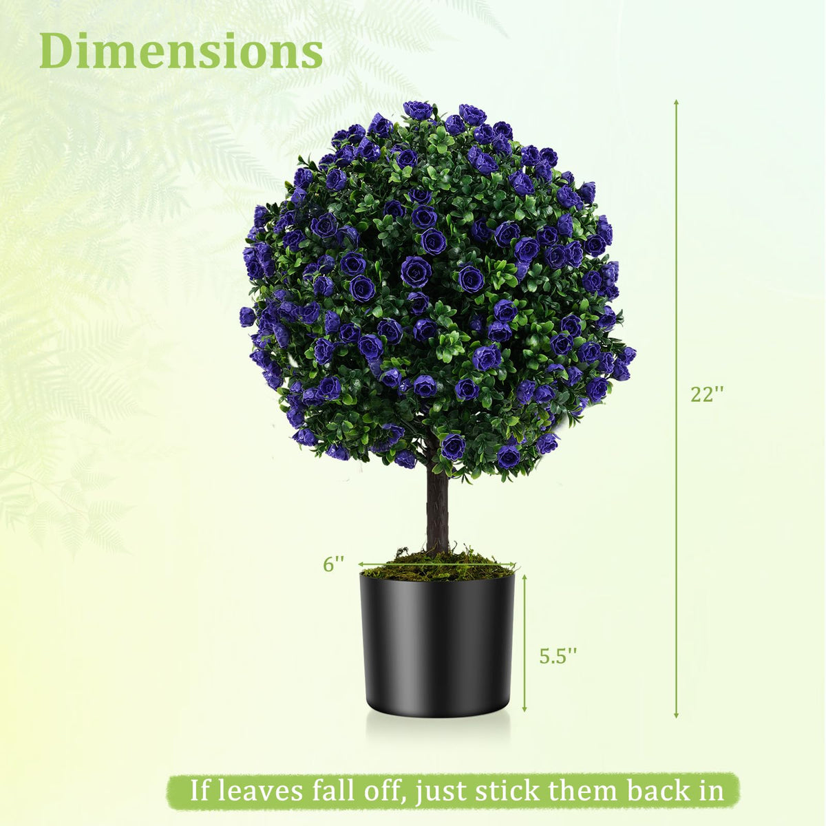 Lucktree 22'' Artificial Purple Rose Topiary Ball Tree Set of 2 Faux Potted Plants Artificial Shrubs Bushes with Flowers