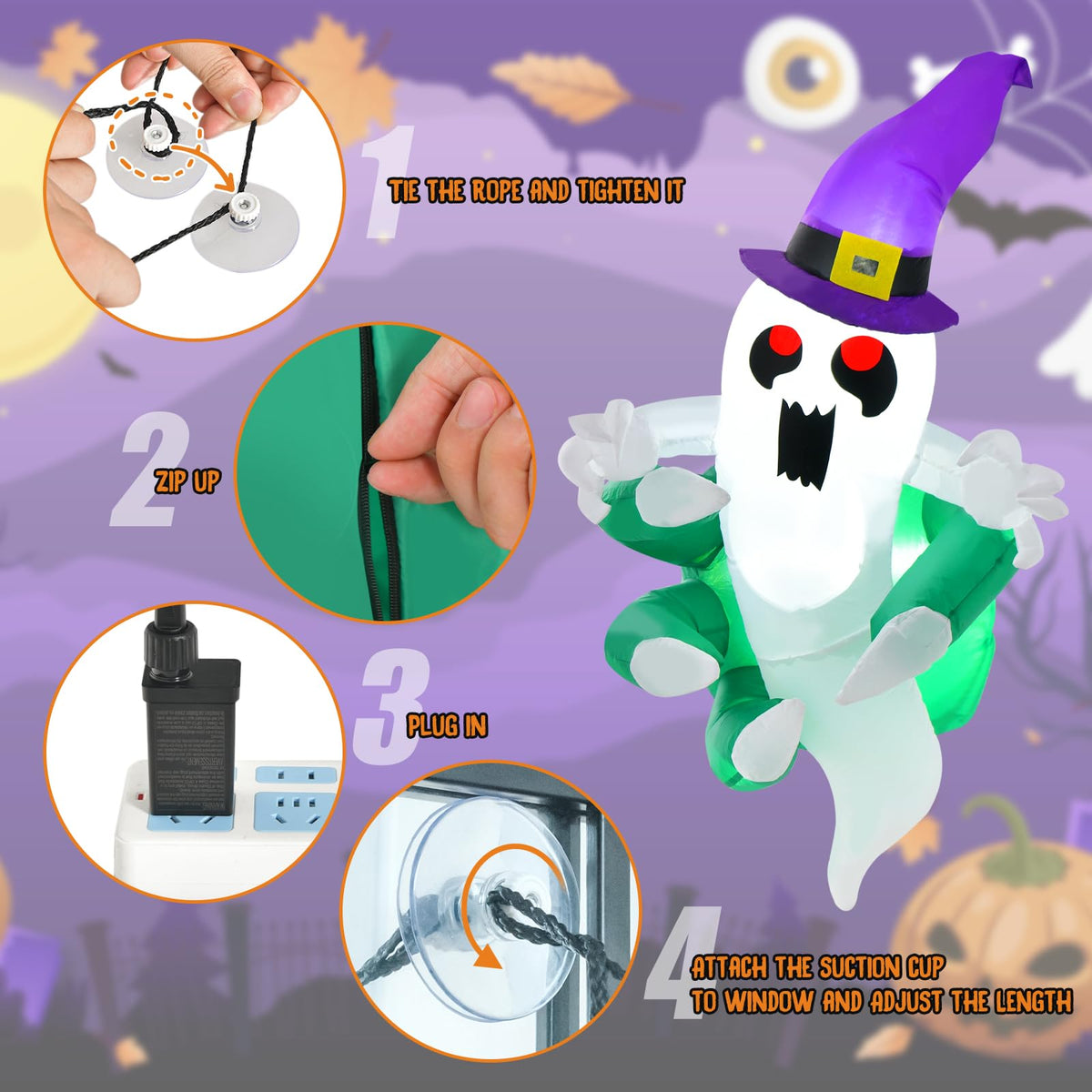 Lucktree 3.6 FT Halloween Inflatable Ghost Broke Out from Window
