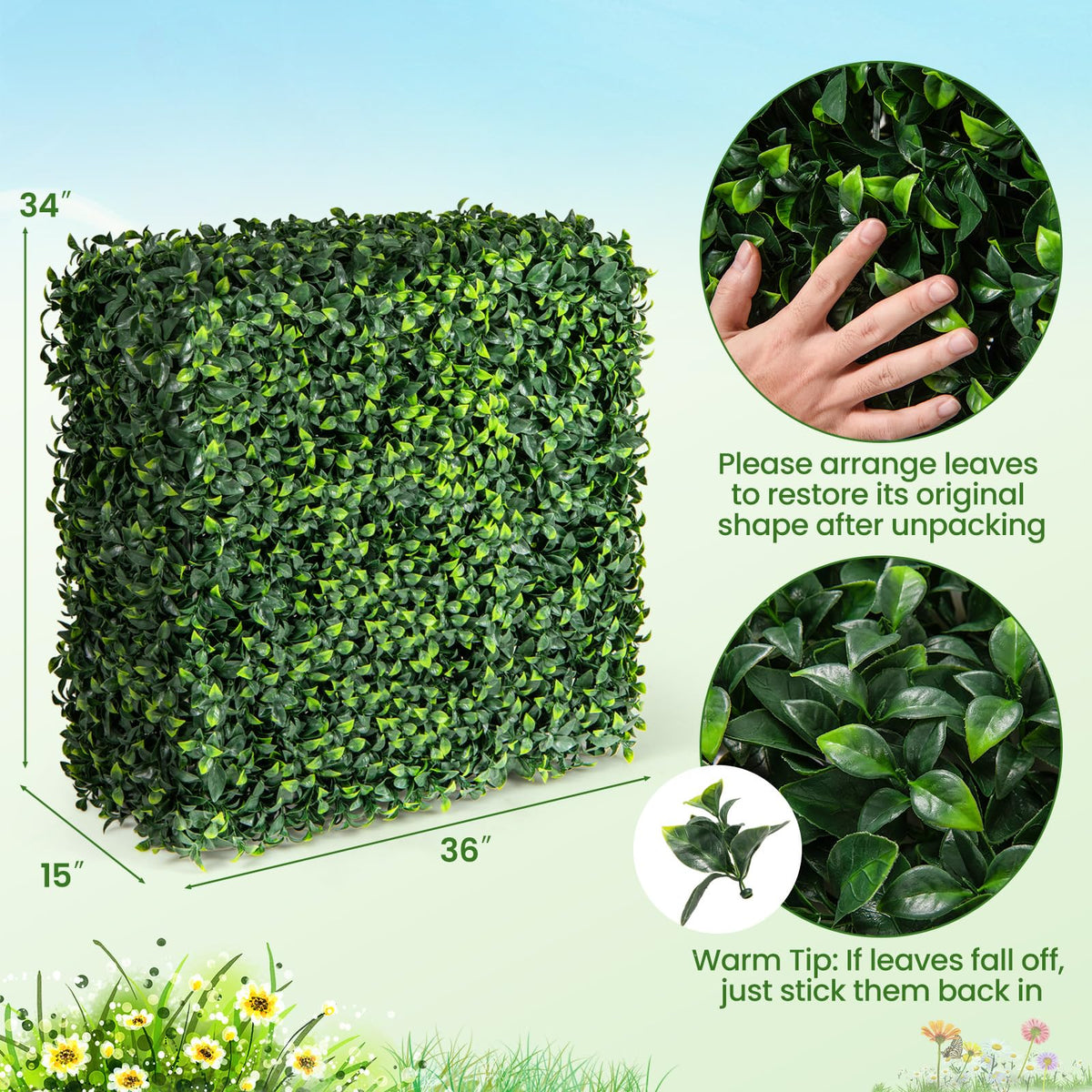 Lucktree Artificial Boxwood Hedge Wall, Faux Grass Wall with PE Leaves and Aluminum Frame