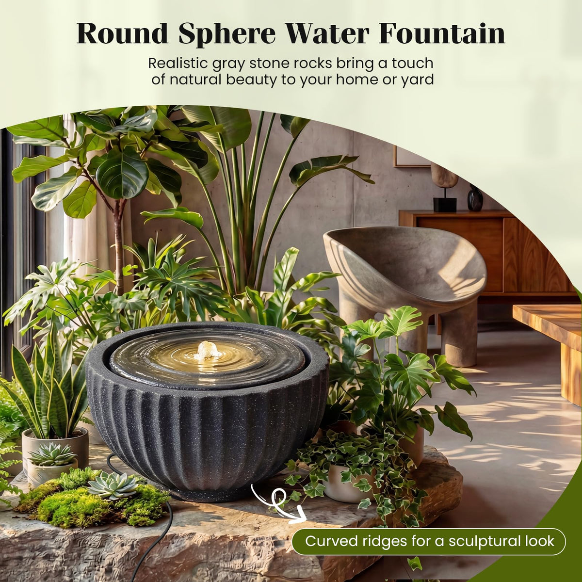 Lucktree 17.5"/18" Round Outdoor Water Fountain with 6 LED Lights