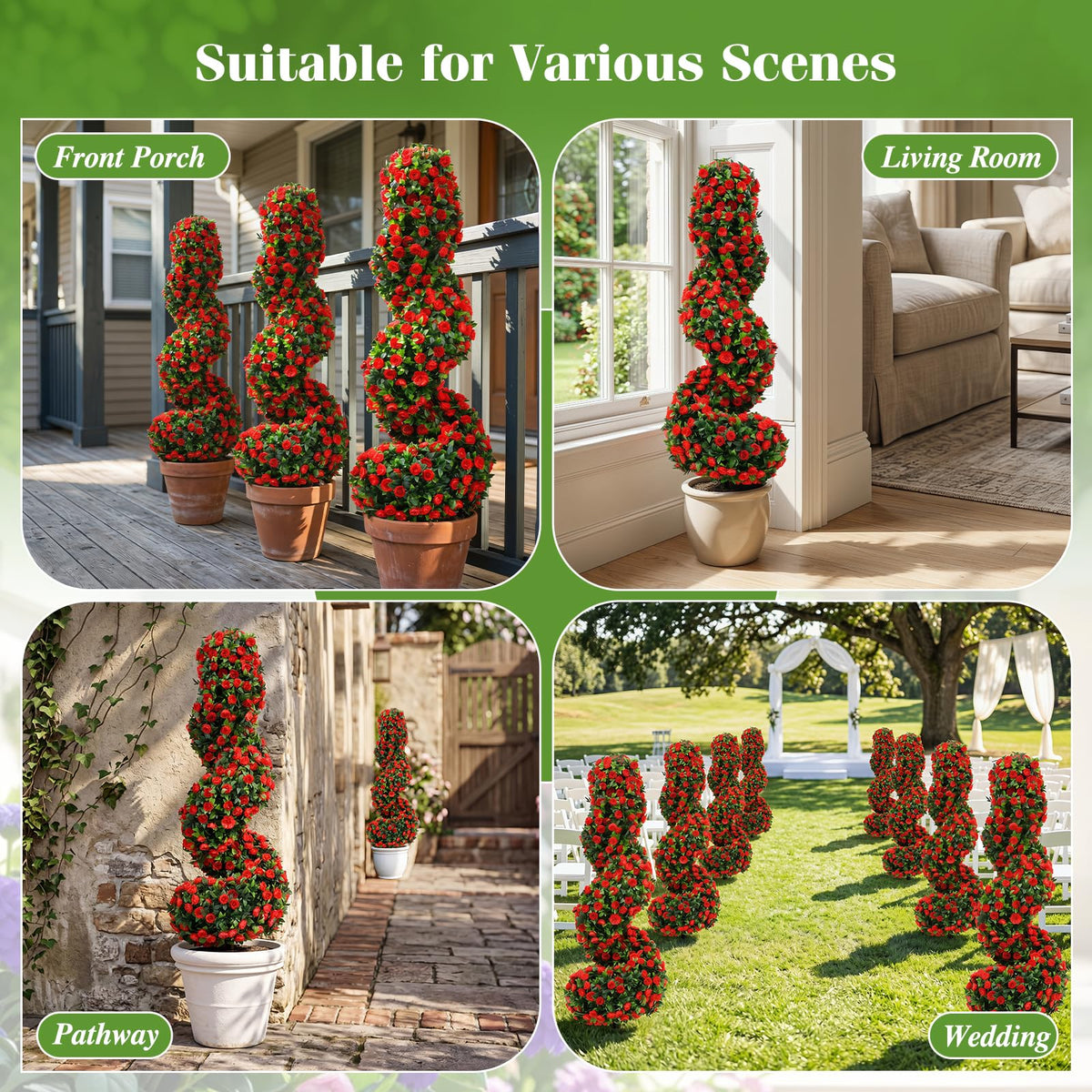 Lucktree 3FT Realistic Fake Rose Bushes Outdoor Faux Plants with Sun Protection & Ground Spikes Set of 2