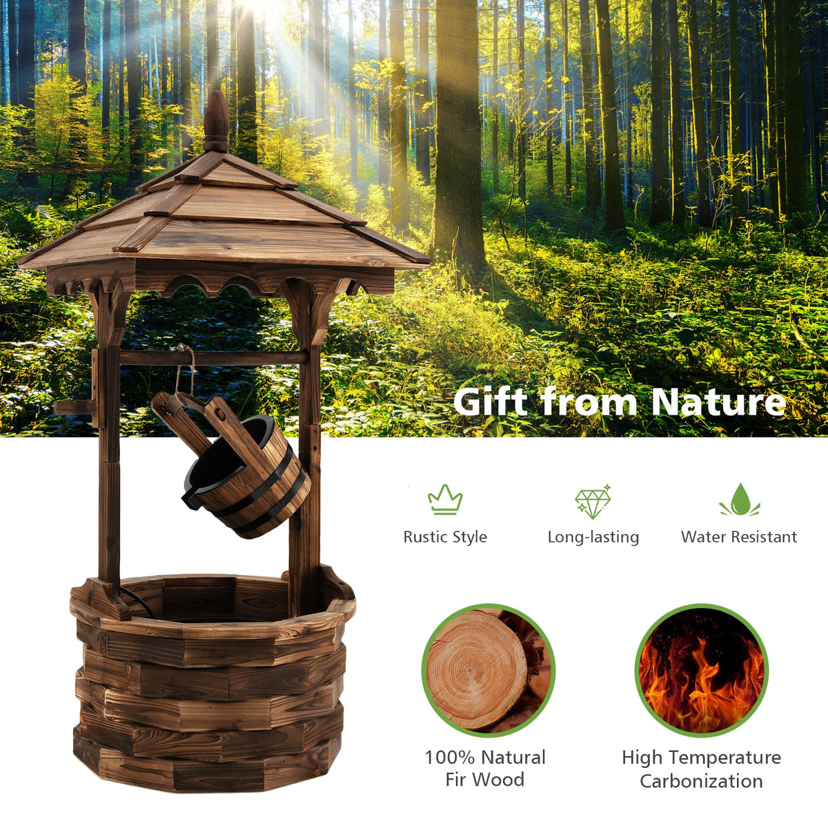 Lucktree Outdoor Wishing Well Water Fountain, 22.5" x 22.5" x 48.5"