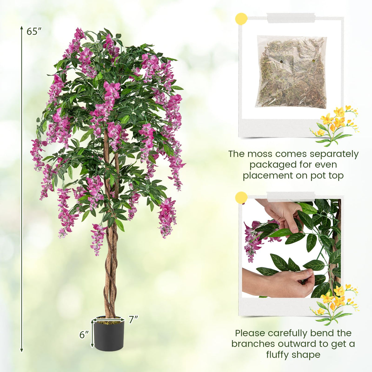Lucktree 5.5FT Faux Wisteria Tree in Nursery Pot with Blooming Flowers