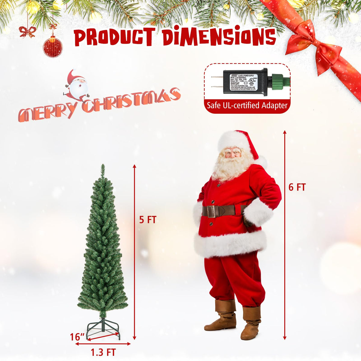 Lucktree Pre-Lit Slim Pencil Christmas Tree Slender Holiday Tree for Home Office Decoration