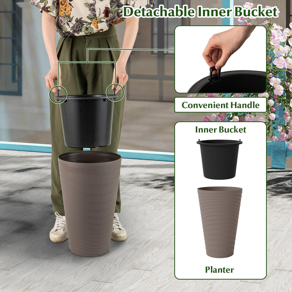 Lucktree 18" Tall Flower Pot Set of 2 Modern Decorative Planter Pots
