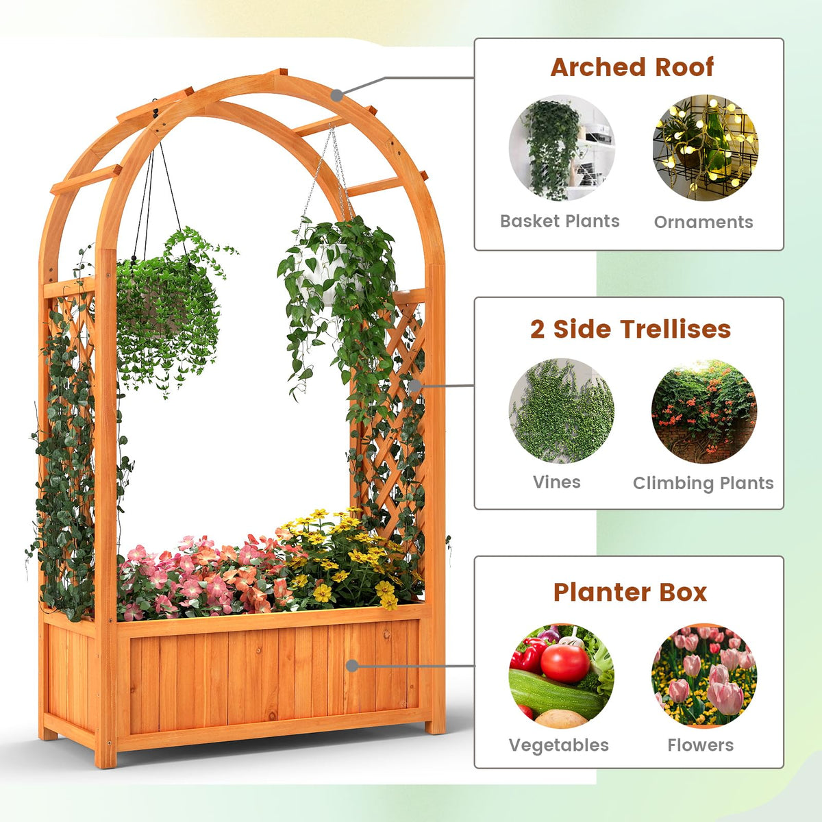 Lucktree Raised Garden Bed with Arch Trellis