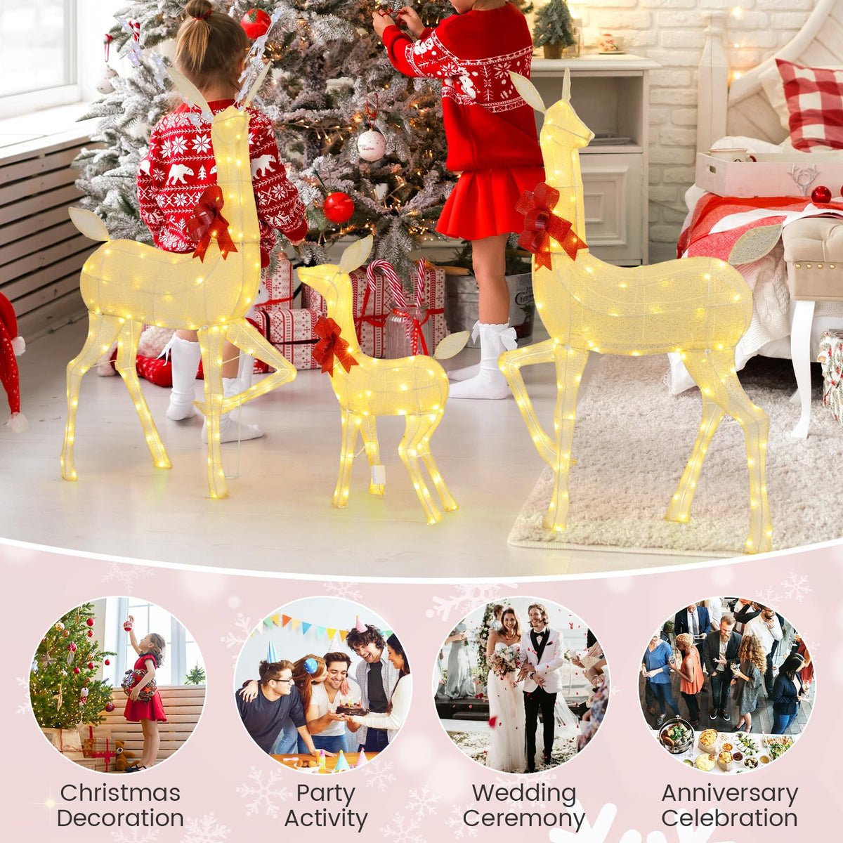 Lucktree 3 Pieces Christmas Lighted Reindeer Family Set