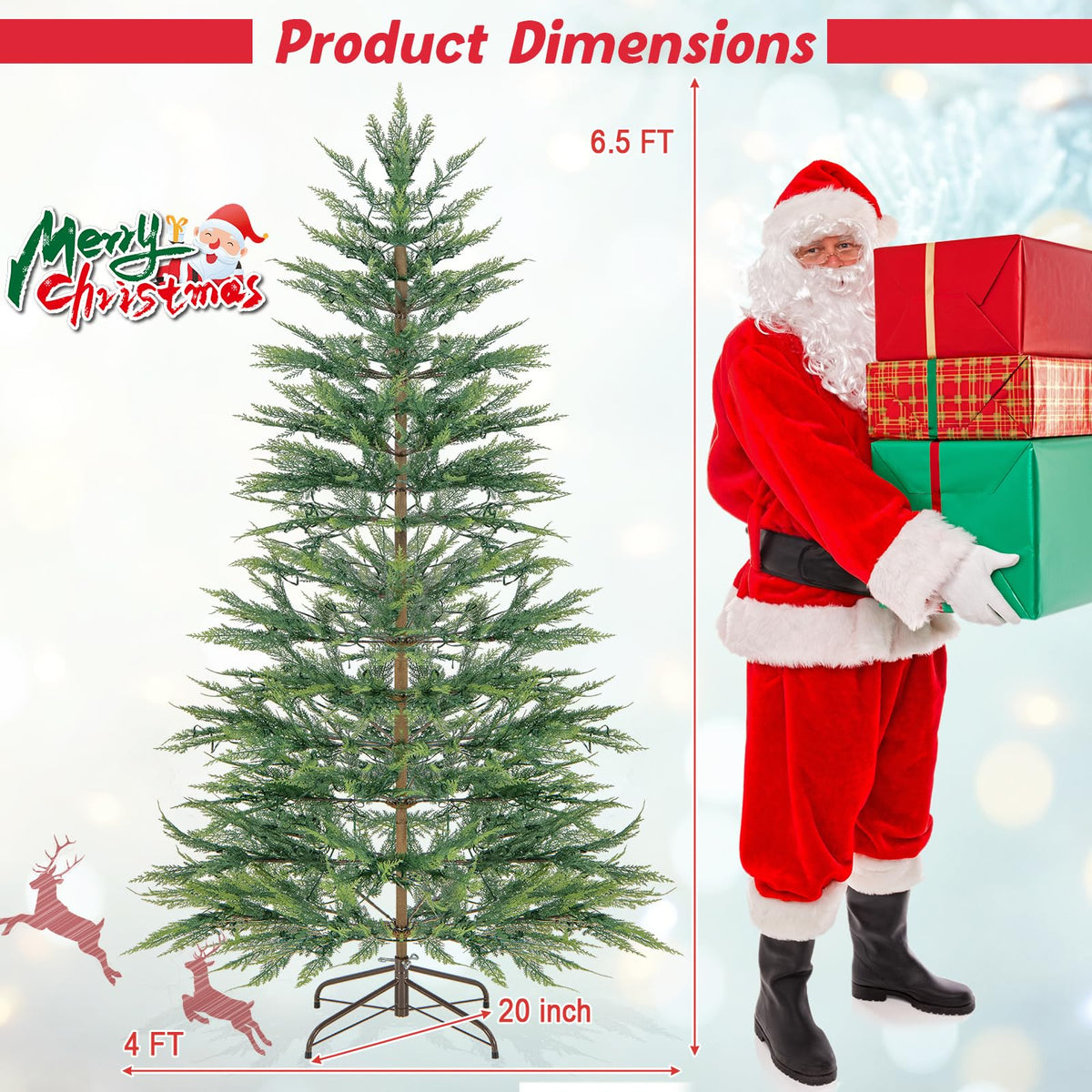 Lucktree 6.5ft / 7.5ft Simulated Artificial Cypress Xmas Tree with Warm-White Fairy LED Lights