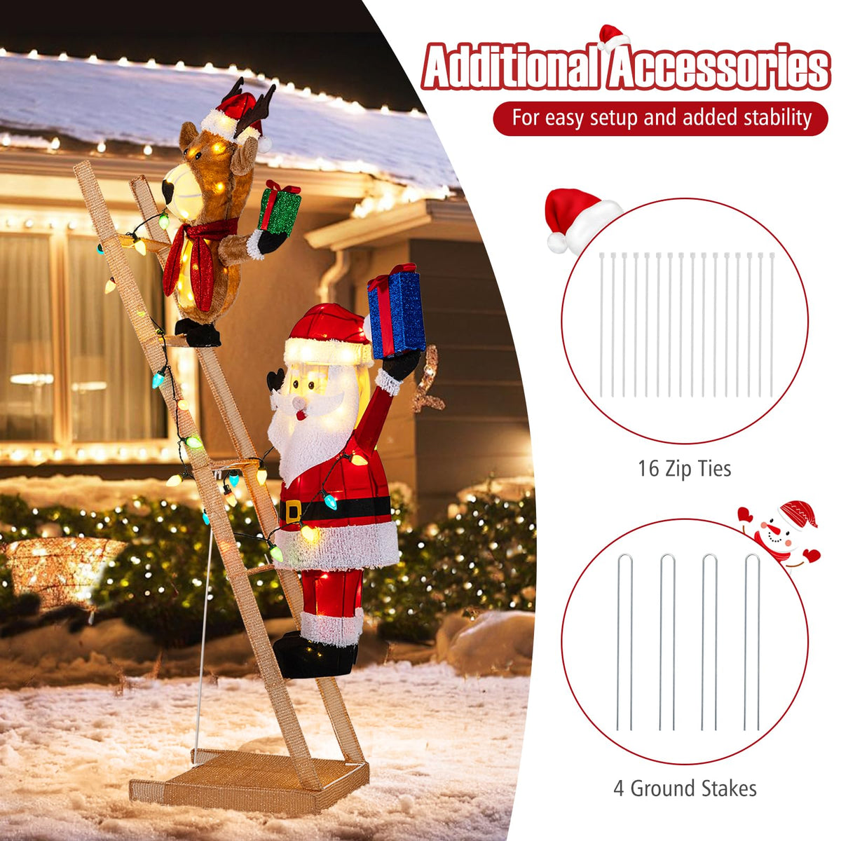 Lucktree 5.5 FT Lighted Reindeer & Santa Claus on Ladder