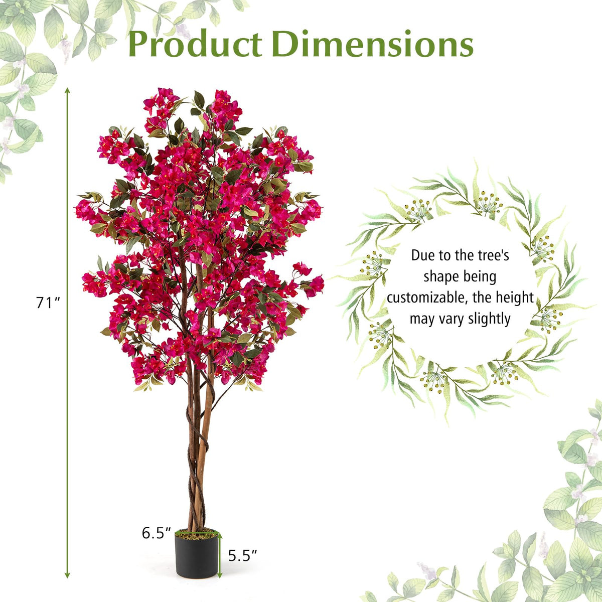 Lucktree 6 FT Bougainvillea Artificial Tree Artificial Plants for Indoor Decor