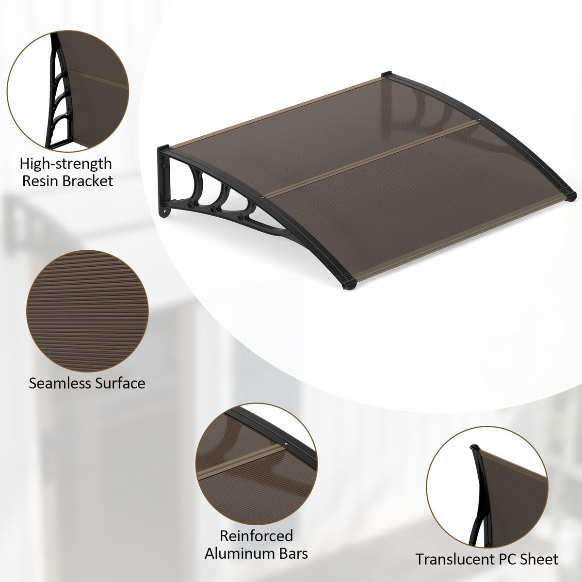 Lucktree 30" x 39" Window Awning with Hollow Sheet for Rain Snow Sunlight Protection